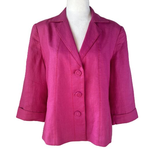 💕Windmoor :Bold & Beautiful Vintage-vibe Fuchsia 100% Linen Jacket size 12 - Picture 1 of 15